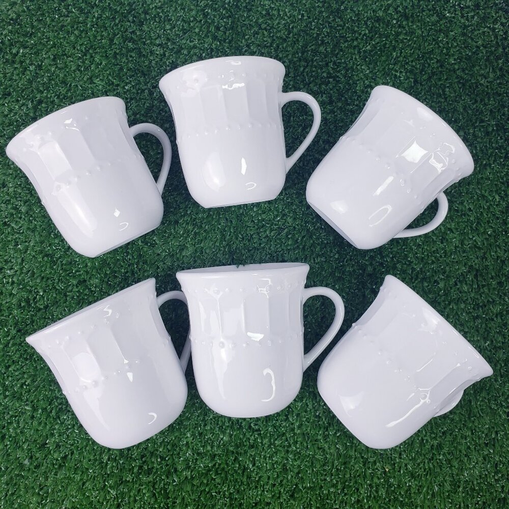 Gibson Marquess White Fluted Dots Mugs Set of 6 Coffee Tea Cups